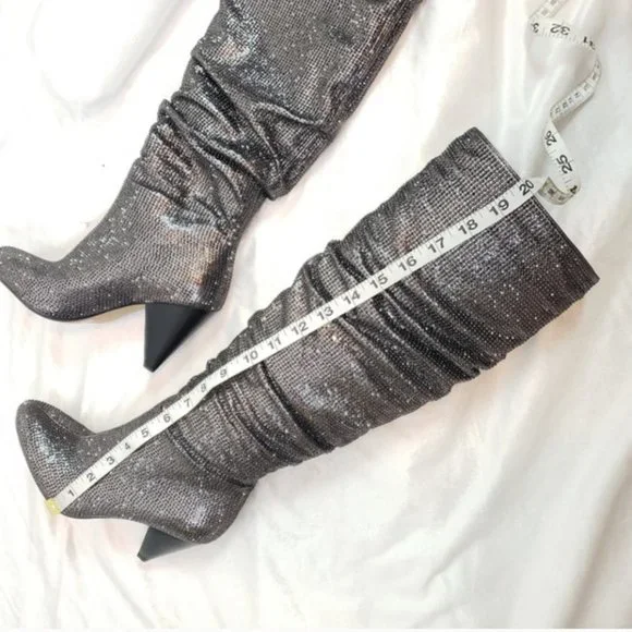 NIB INC Studded Gerii Pewter Metallic Slouchy Knee-High Boots